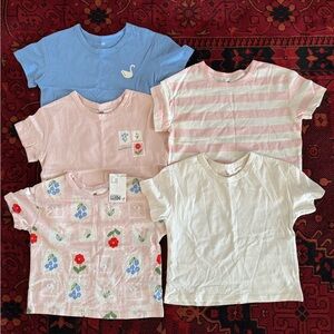 H&M Girls Short Sleeve Tees - Blue, Pink, White Mix